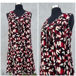 Vintage Y2K Ana Sui Silk Red Floral Mini Shift Dress Sz 6